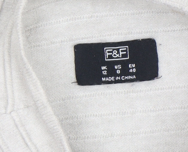 F&F Women’s Grey Mock Neck 3/4 Sleeve Knit Jumper Size 12