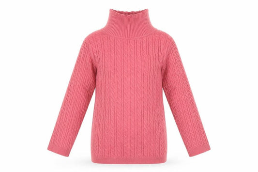 Front view of George girls’ pink cable knit roll neck jumper 2-3 years