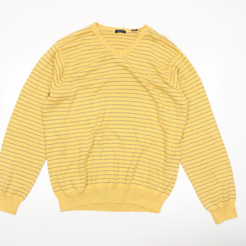 IZOD Men’s Yellow Striped V-Neck Cotton Jumper XL
