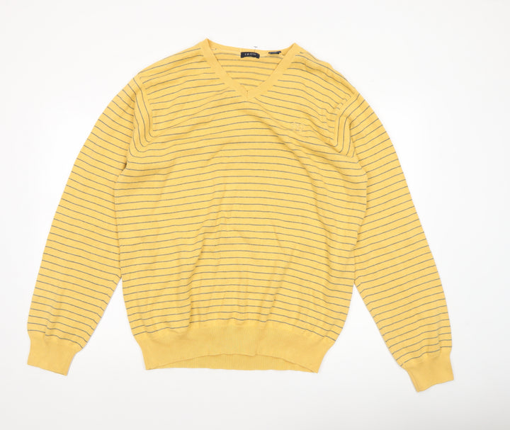 IZOD Men’s Yellow Striped V-Neck Cotton Jumper XL