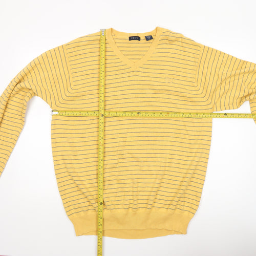 IZOD Men’s Yellow Striped V-Neck Cotton Jumper XL
