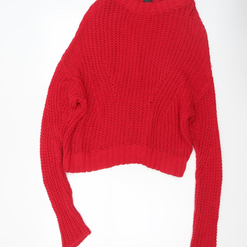 MIMI MEKETE Women Red Chunky Knit Cotton Pullover Jumper L