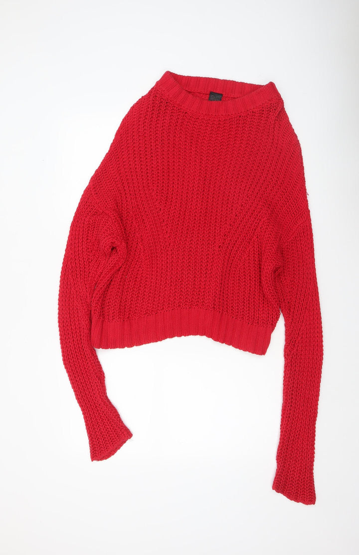 MIMI MEKETE Women Red Chunky Knit Cotton Pullover Jumper L