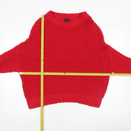MIMI MEKETE Women Red Chunky Knit Cotton Pullover Jumper L