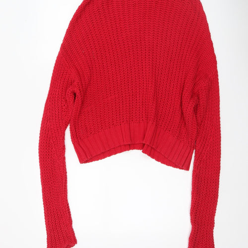 MIMI MEKETE Women Red Chunky Knit Cotton Pullover Jumper L