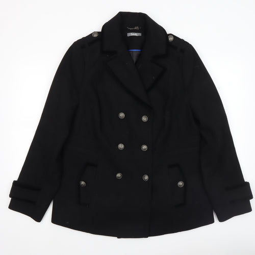South Women Black Wool Blend Pea Coat Size 10 Classic Style
