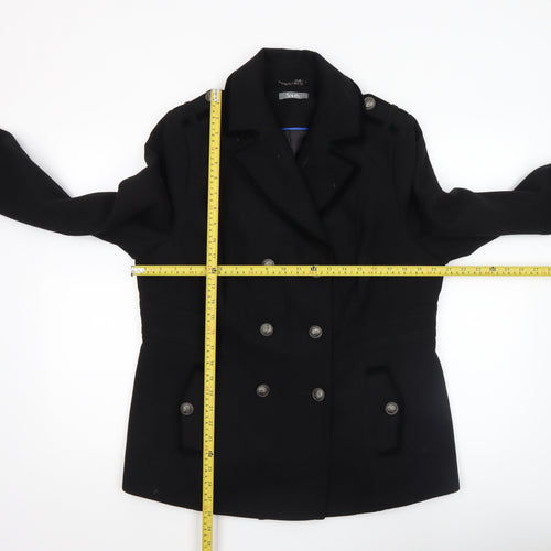 South Women Black Wool Blend Pea Coat Size 10 Classic Style