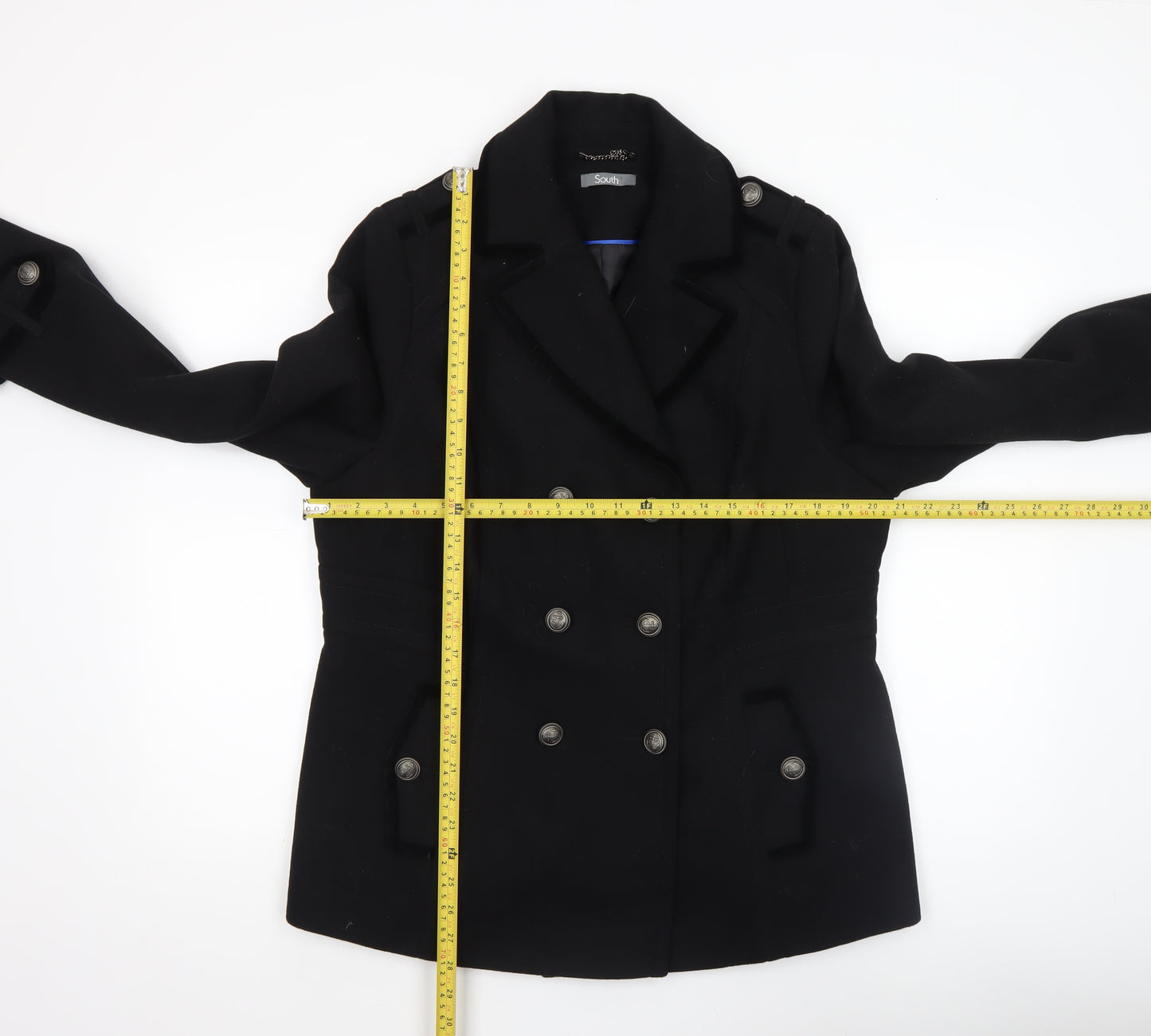 South Women Black Wool Blend Pea Coat Size 10 Classic Style