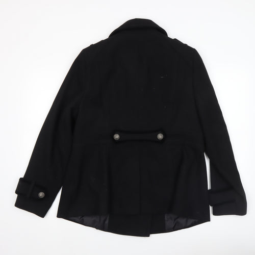 South Women Black Wool Blend Pea Coat Size 10 Classic Style
