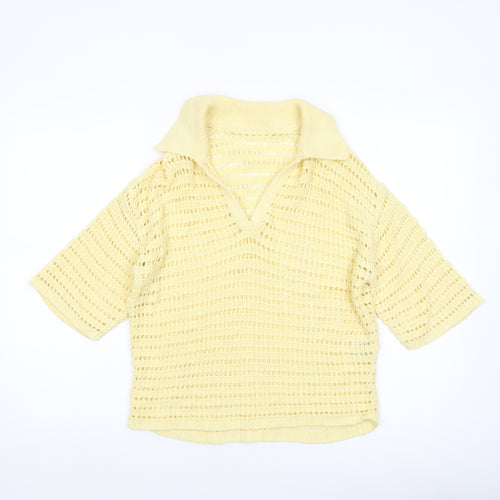 Next Women's Yellow Cotton Knit Cropped Polo Top XS