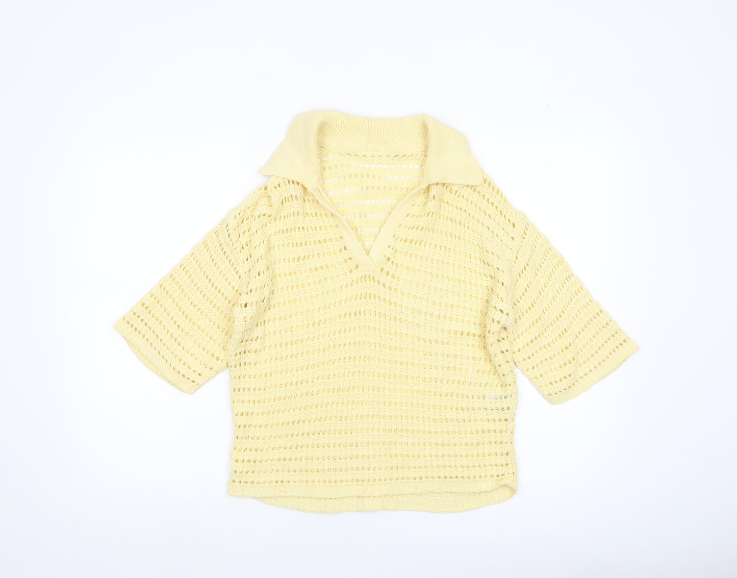 Next Women's Yellow Cotton Knit Cropped Polo Top XS
