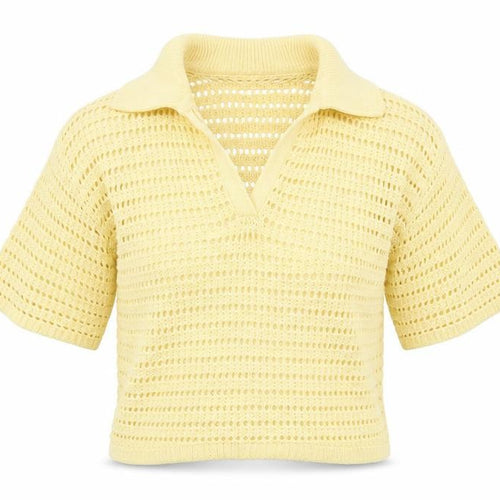 Next Women's Yellow Cotton Knit Cropped Polo Top XS
