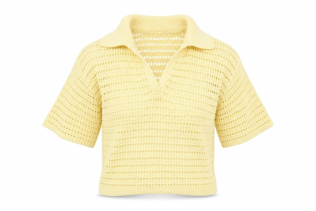 Next Women's Yellow Cotton Knit Cropped Polo Top XS
