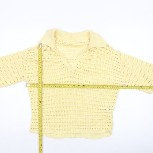Next Women's Yellow Cotton Knit Cropped Polo Top XS