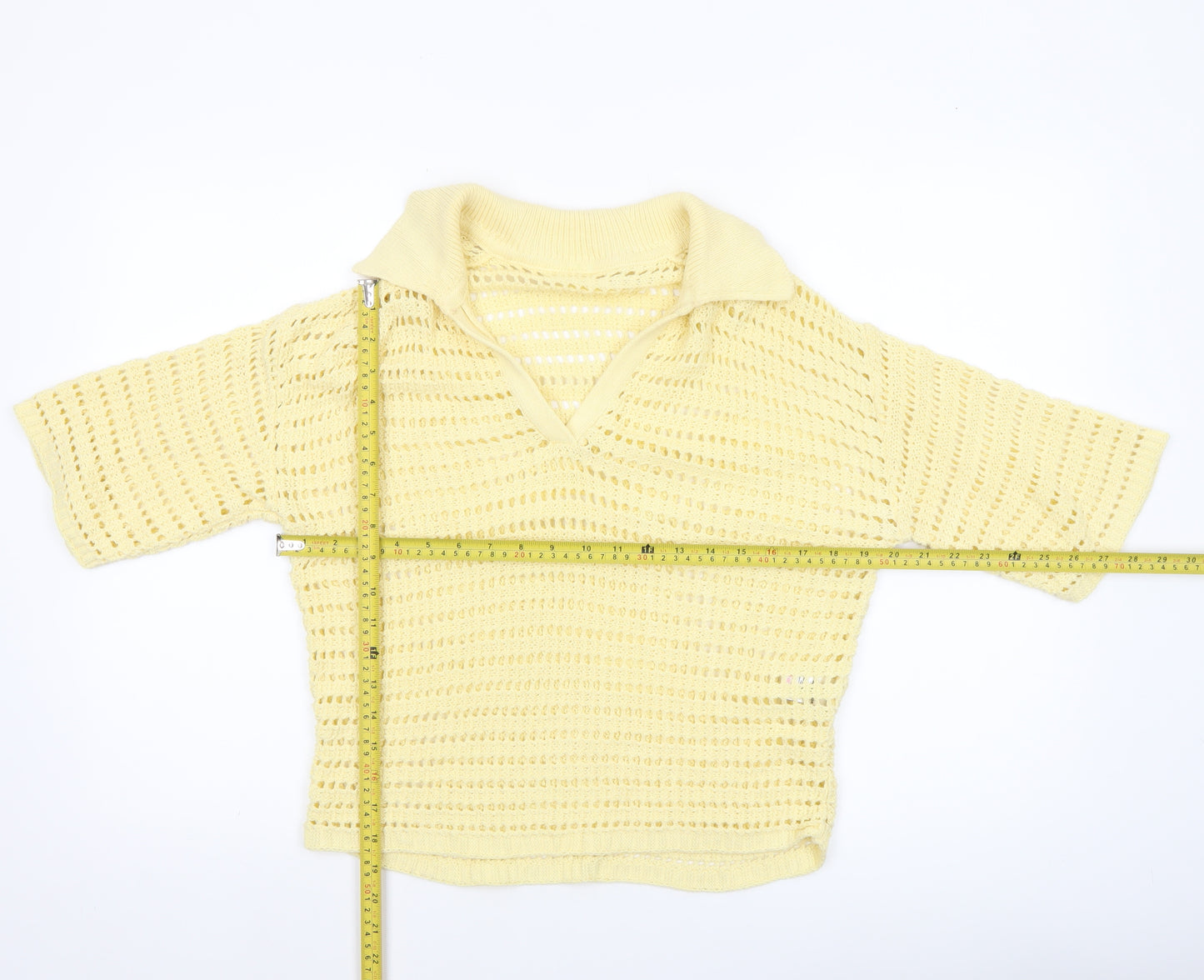 Next Women's Yellow Cotton Knit Cropped Polo Top XS