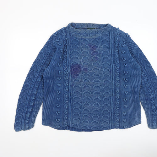 Hobbs Womens Blue Cable Knit Cotton Jumper Crew Neck M