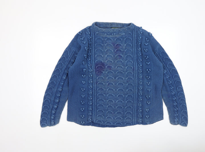 Hobbs Womens Blue Cable Knit Cotton Jumper Crew Neck M