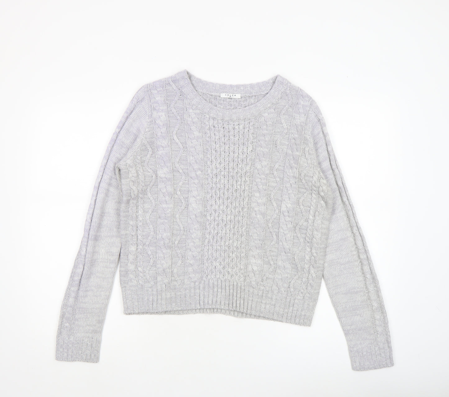 COLZA Women’s Grey Cable Knit Crew Neck Jumper Size M
