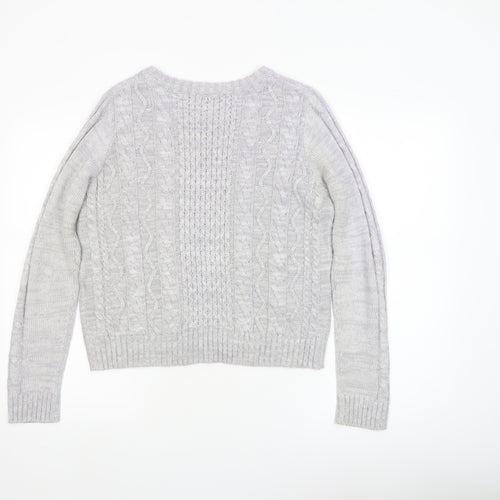 COLZA Women’s Grey Cable Knit Crew Neck Jumper Size M
