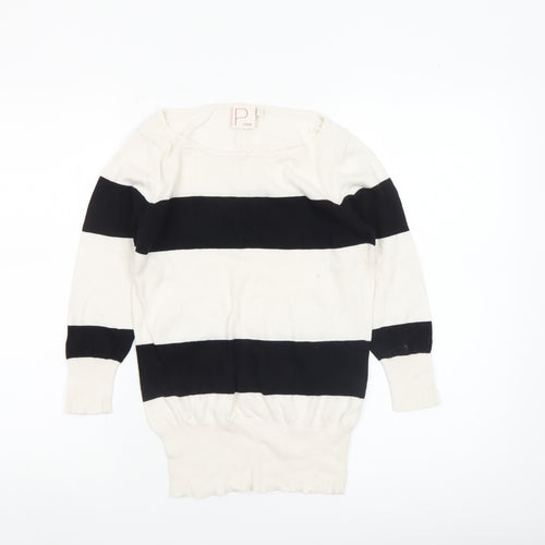 Next Women’s Petite Black White Striped Boat Neck Jumper UK 8