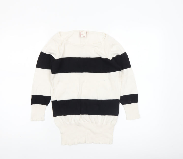 Next Women’s Petite Black White Striped Boat Neck Jumper UK 8