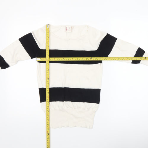 Next Women’s Petite Black White Striped Boat Neck Jumper UK 8