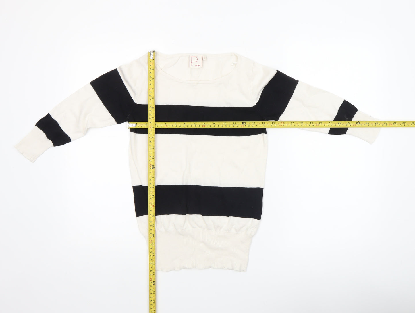 Next Women’s Petite Black White Striped Boat Neck Jumper UK 8
