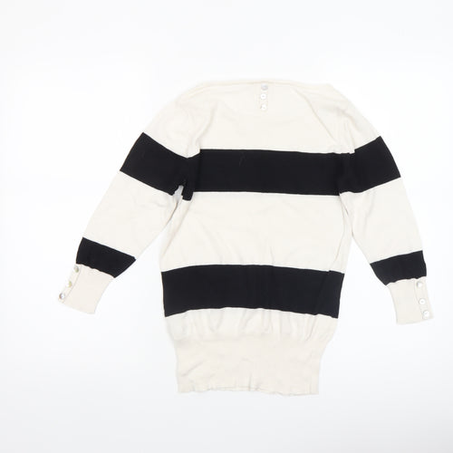 Next Women’s Petite Black White Striped Boat Neck Jumper UK 8