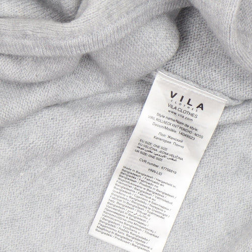 Vila Womens Grey Roll Neck Knit Cape Poncho One Size