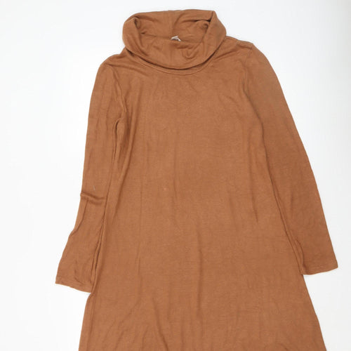Market & Spruce Women Brown Knit Roll Neck Long Sleeve Shift Dress M