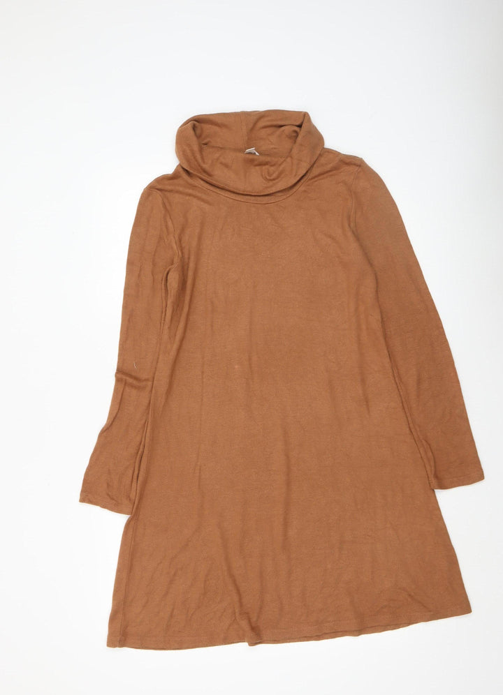 Market & Spruce Women Brown Knit Roll Neck Long Sleeve Shift Dress M
