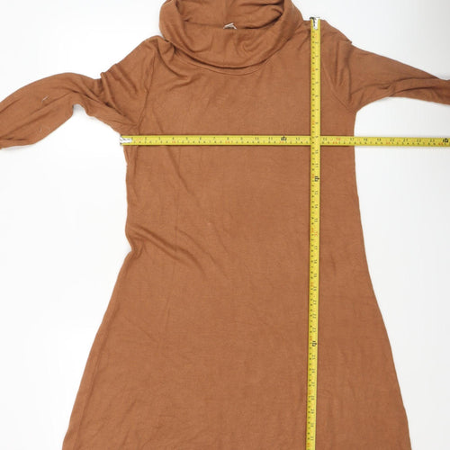Market & Spruce Women Brown Knit Roll Neck Long Sleeve Shift Dress M