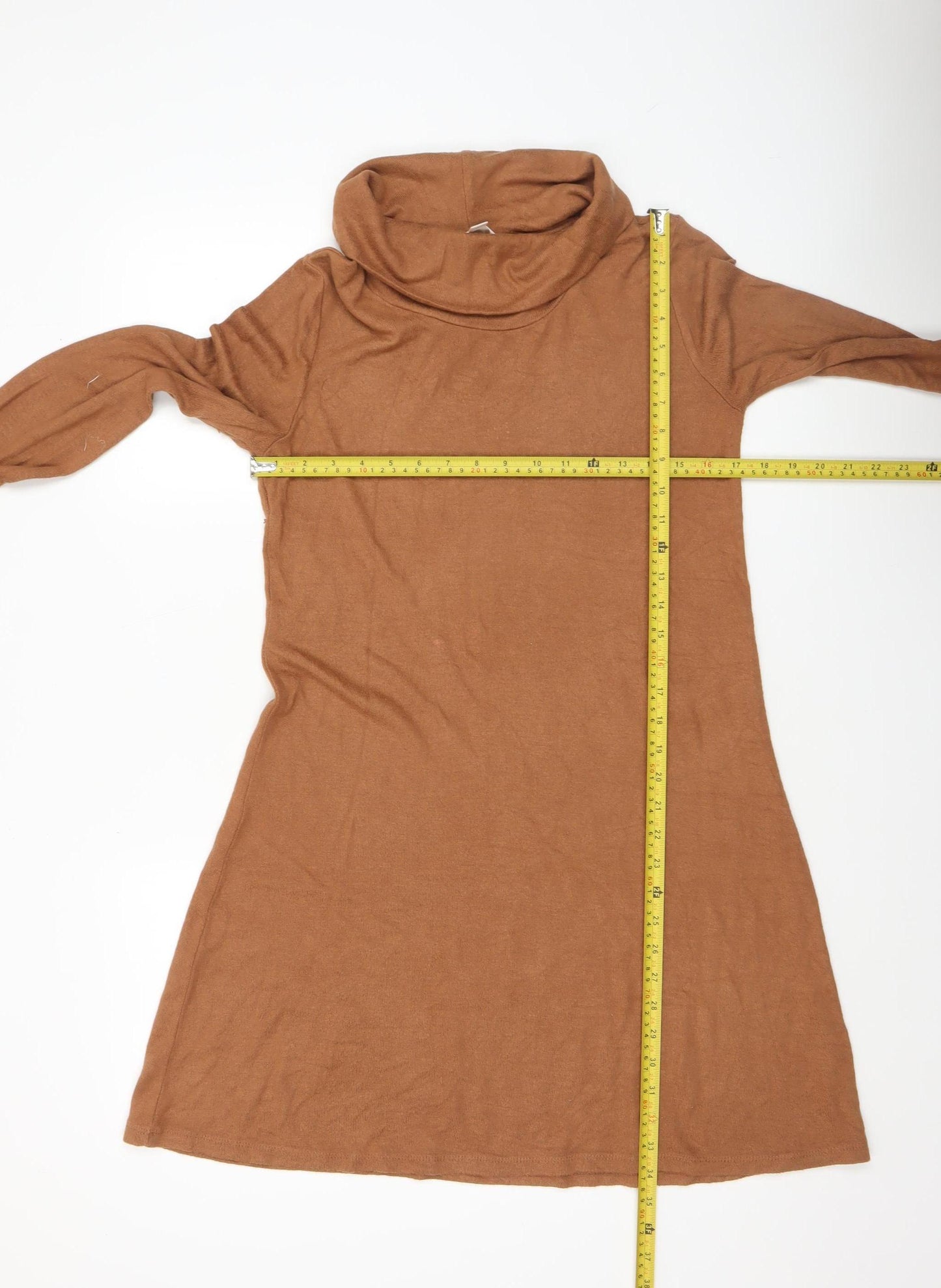 Market & Spruce Women Brown Knit Roll Neck Long Sleeve Shift Dress M