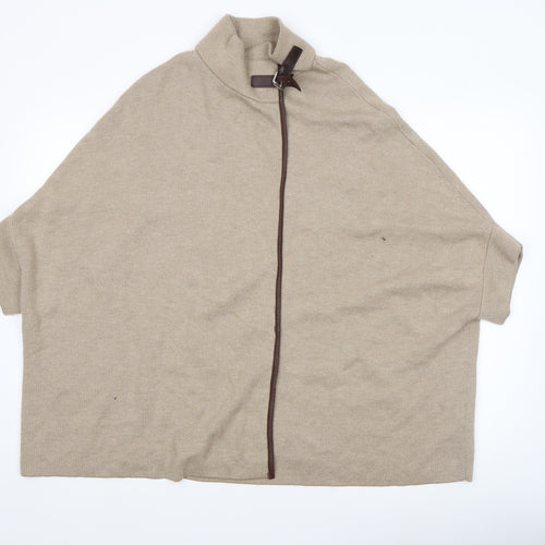 Massimo Dutti Women Beige Wool Cape Jumper XS High Neck