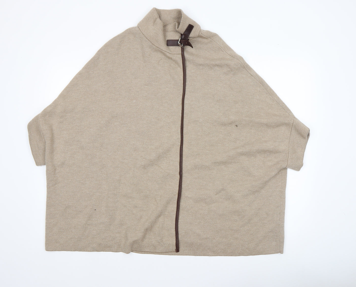 Massimo Dutti Women Beige Wool Cape Jumper XS High Neck