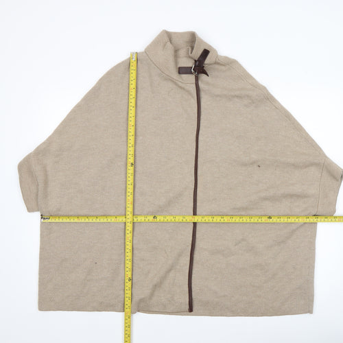Massimo Dutti Women Beige Wool Cape Jumper XS High Neck