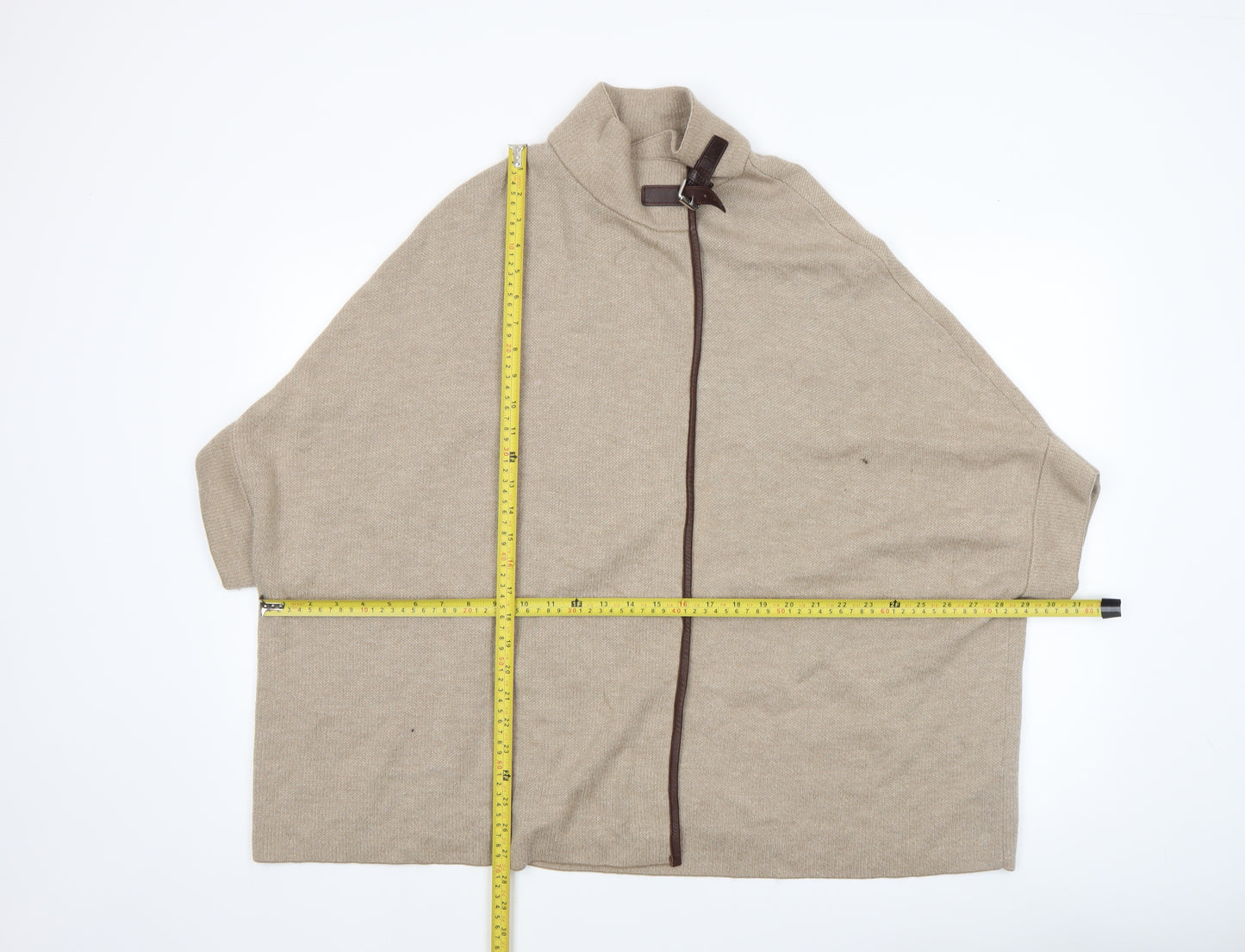 Massimo Dutti Women Beige Wool Cape Jumper XS High Neck