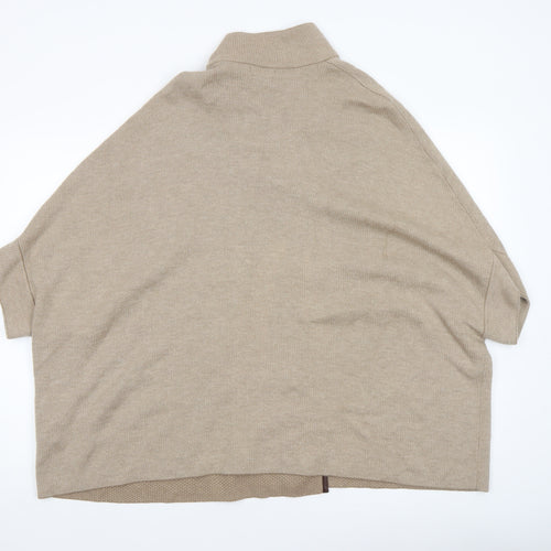 Massimo Dutti Women Beige Wool Cape Jumper XS High Neck