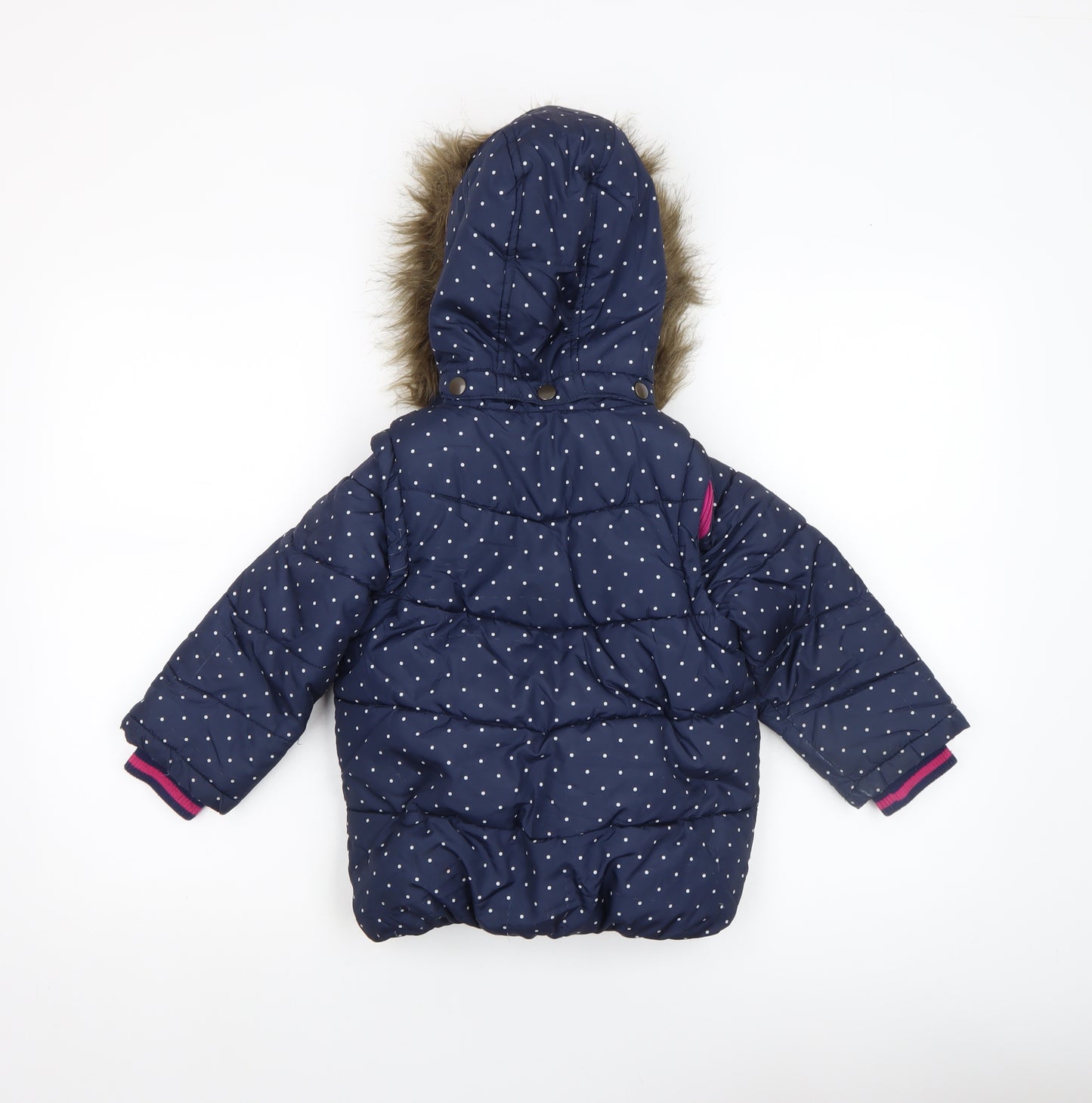John Lewis Girls Blue Polka Dot Hooded Puffer Coat 5 Years Faux Fur Trim