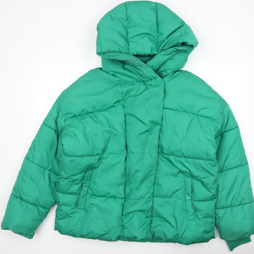 Primark Women Green L Puffer Jacket Hooded Mid-Length Winter Coat