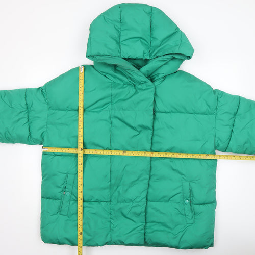 Primark Women Green L Puffer Jacket Hooded Mid-Length Winter Coat