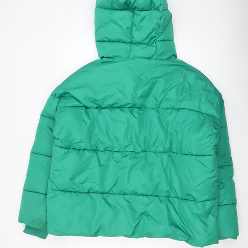 Primark Women Green L Puffer Jacket Hooded Mid-Length Winter Coat