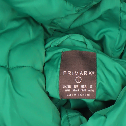 Primark Women Green L Puffer Jacket Hooded Mid-Length Winter Coat