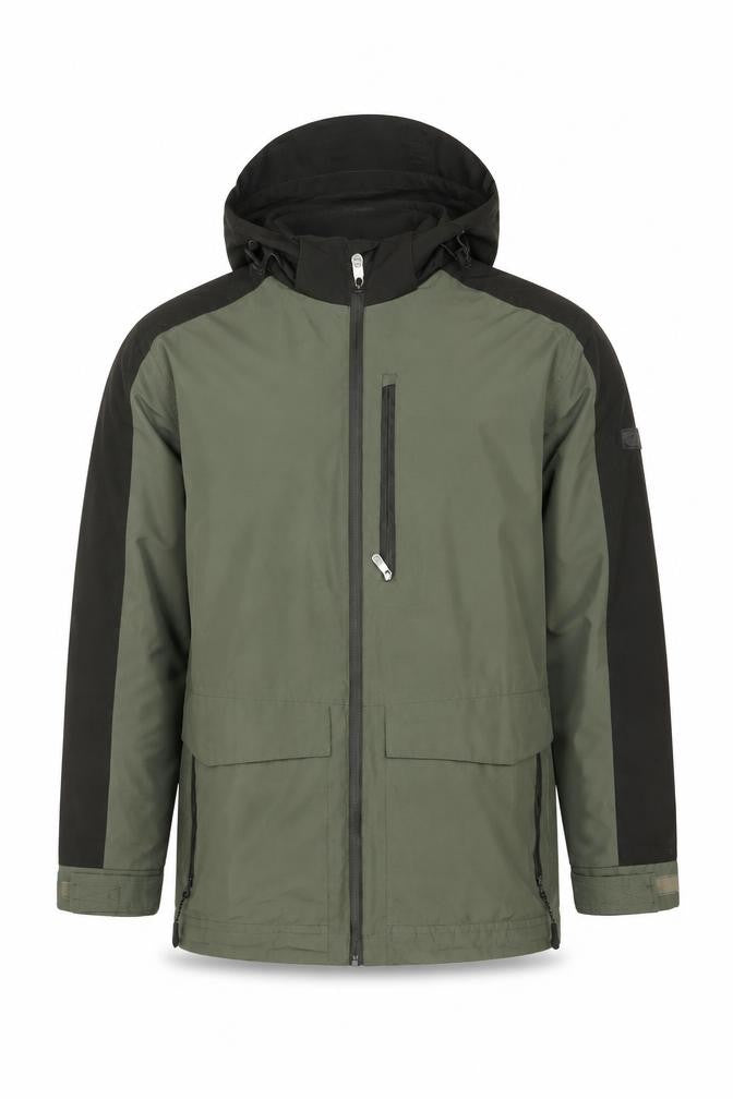 Front view of Cotton Traders Men's Green L Hooded Parka Jacket Water Resistant Lined
