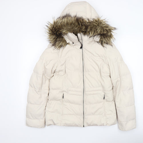 Marks and Spencer Women’s Beige Faux Fur Hooded Puffer Jacket Size 8