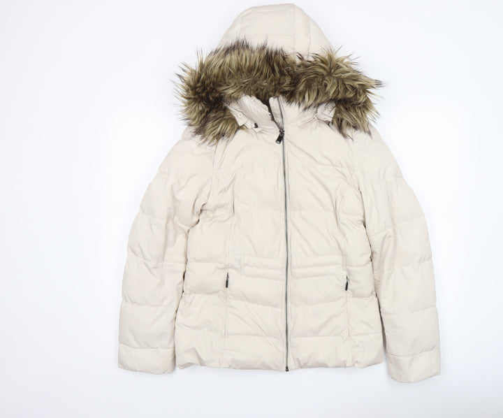 Marks and Spencer Women’s Beige Faux Fur Hooded Puffer Jacket Size 8