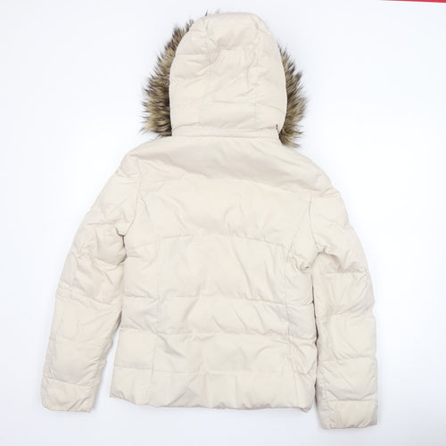 Marks and Spencer Women’s Beige Faux Fur Hooded Puffer Jacket Size 8