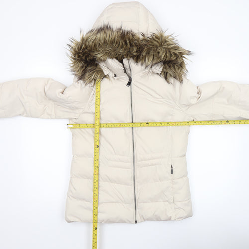 Marks and Spencer Women’s Beige Faux Fur Hooded Puffer Jacket Size 8