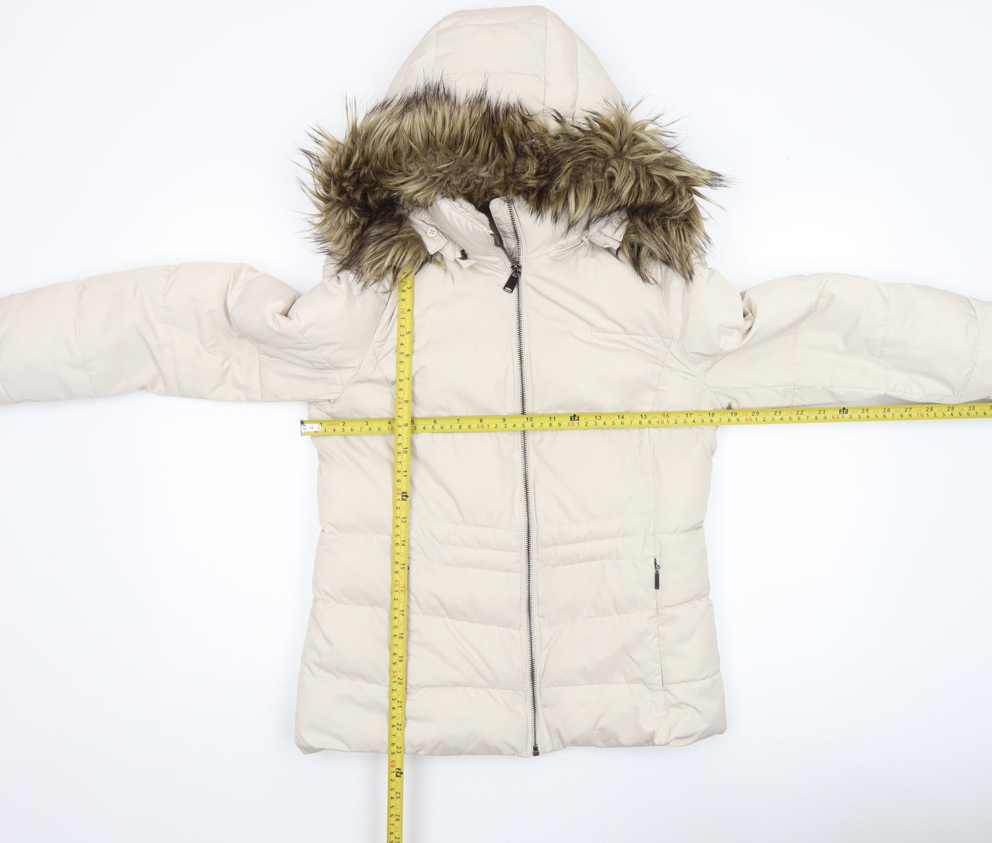 Marks and Spencer Women’s Beige Faux Fur Hooded Puffer Jacket Size 8