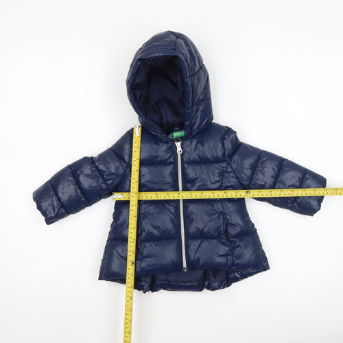 United Colors of Benetton Navy Blue Unisex Baby Puffer Jacket 12-18M Hooded Winter Coat